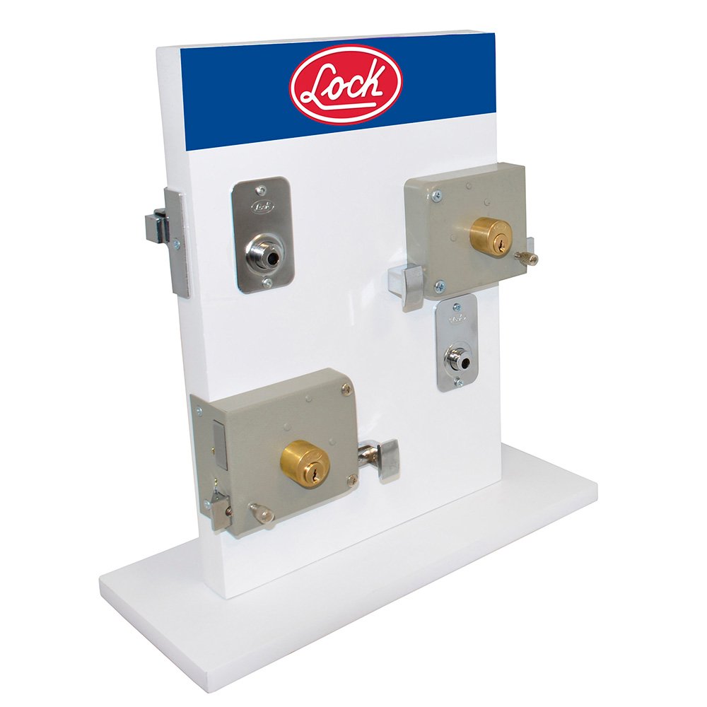Exhibidor con cerraduras de sobreponer y de barra, 4 piezas Lock