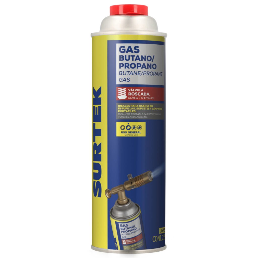 12 Pza Lata de gas butano/propano con válvula roscada 275 g Surtek