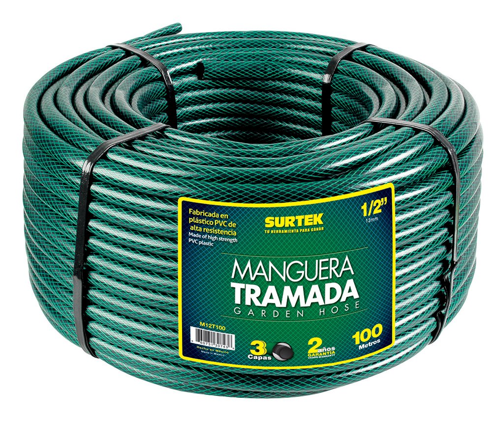Manguera para jardín tramada verde en rollo 1/2", 100 m Surtek