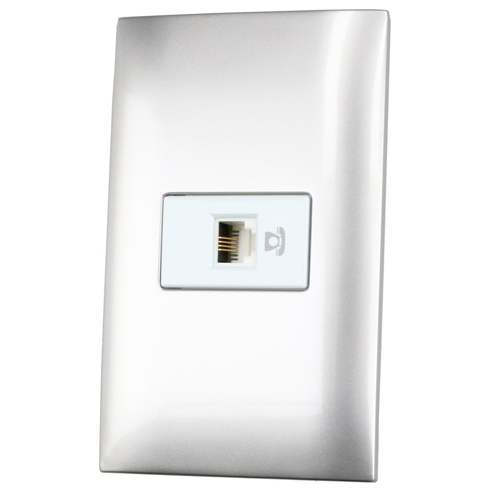 Placa 1 toma para teléfono 1/3, línea Americana, color plata Surtek
