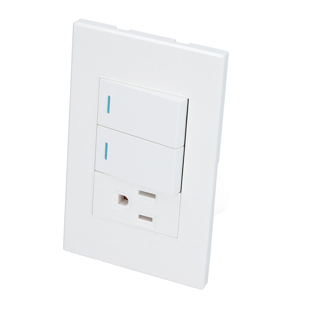 10 Pza Placa 2 Interruptor 1 contacto 1/3, línea Premium, color blanco Surtek