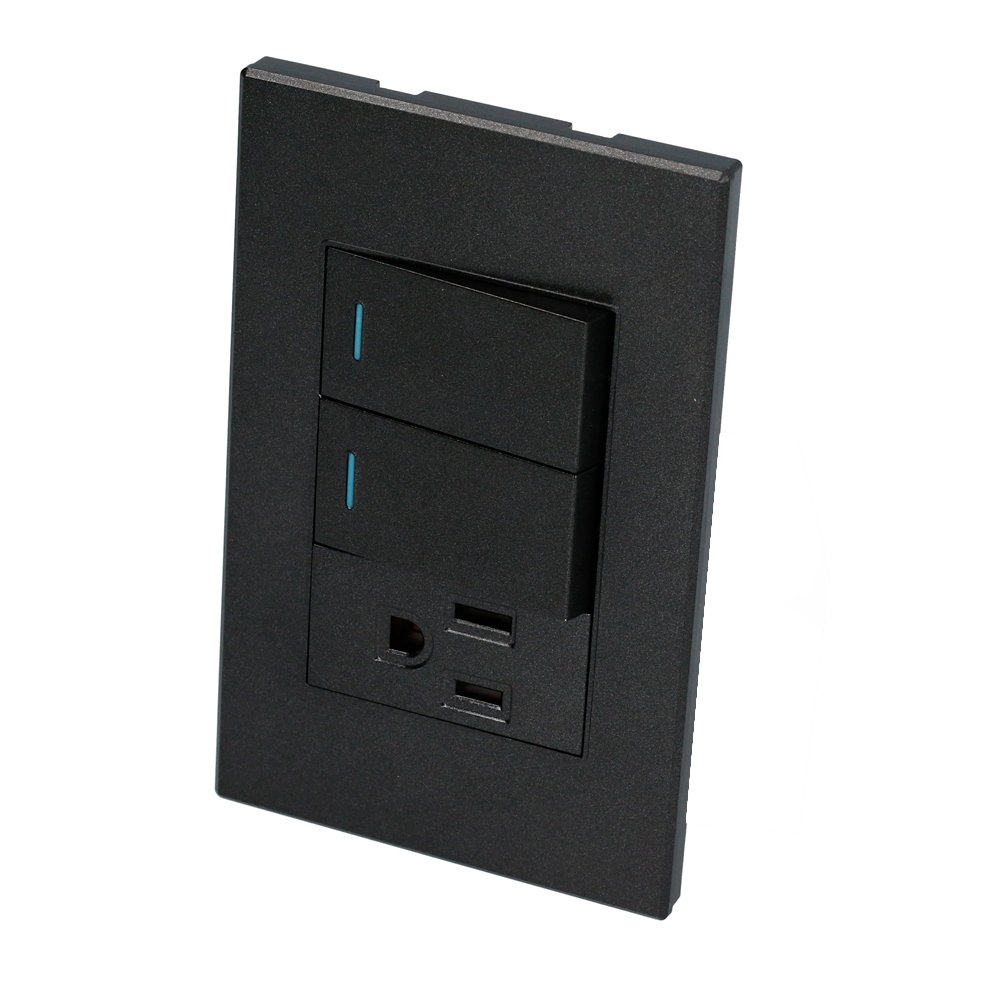10 Pza Placa 2 Interruptor 1 contacto 1/3, línea Premium, color negro Surtek