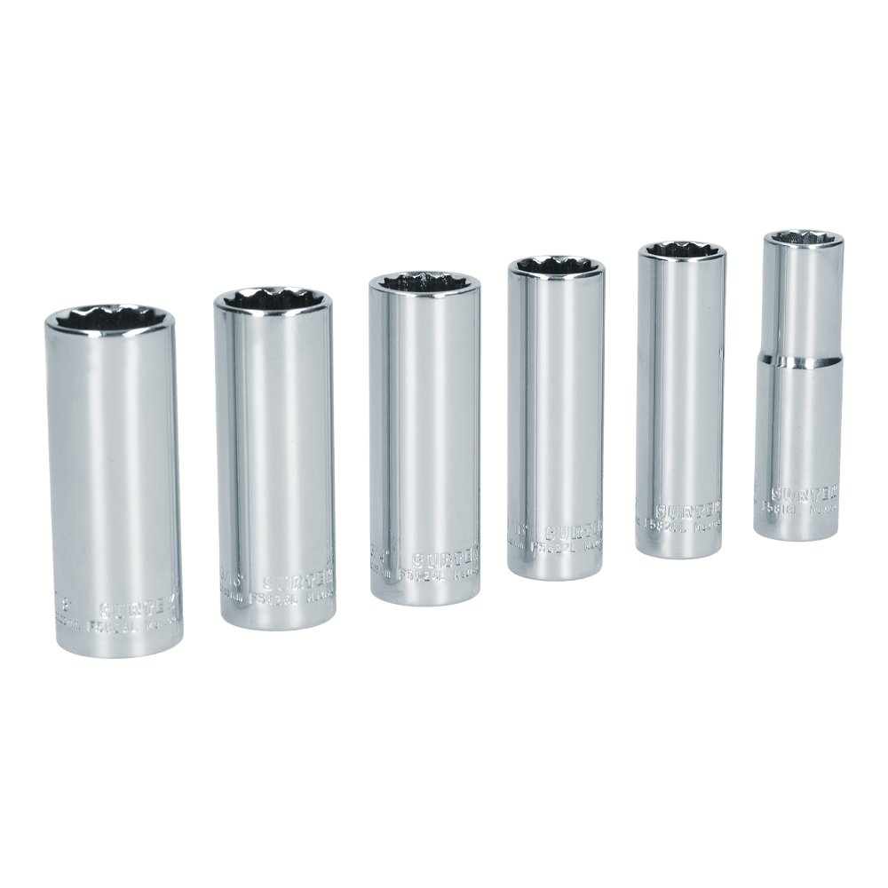 Juego de dados largos cuadro de 1/2" 12 puntas, en pulgadas, 6 piezas Surtek