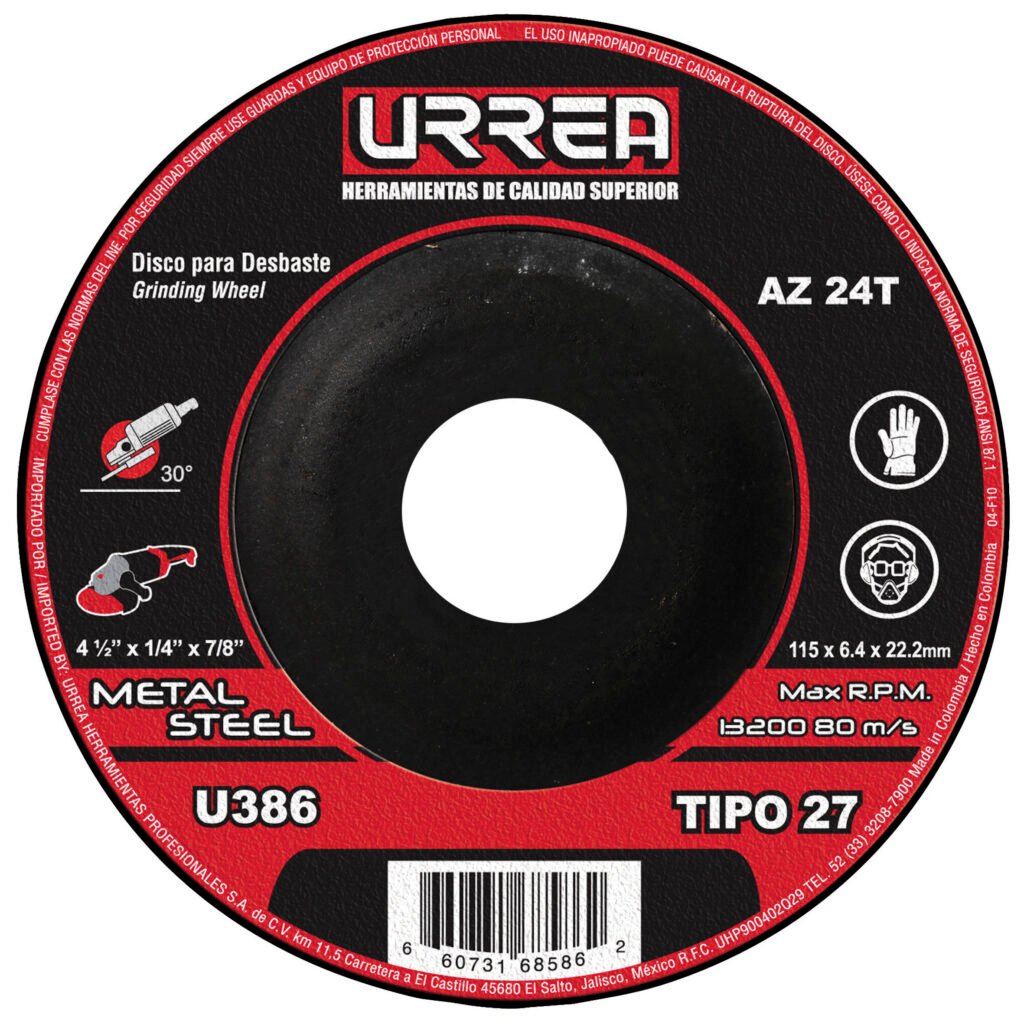 25 Pza Disco abrasivo tipo 27 para metal, 4-1/2" x 1/4" Urrea