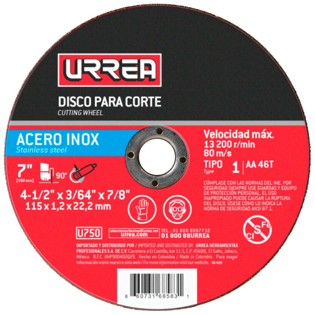 50 Pza Disco abrasivo tipo 1 para acero inoxidable, 4-1/2" x 3/64" Urrea