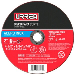 50 Pza Disco abrasivo tipo 1 para acero inoxidable, 4-1/2" x 3/64" Urrea