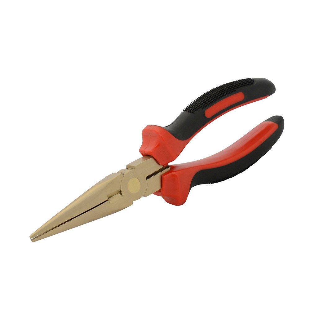 Pinza de bronce-aluminio antichispa con mango bimaterial de 8", punta larga Urrea