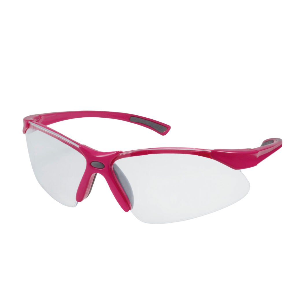 12 Pza Lentes de seguridad modelo Orión, transparentes con rosa Urrea