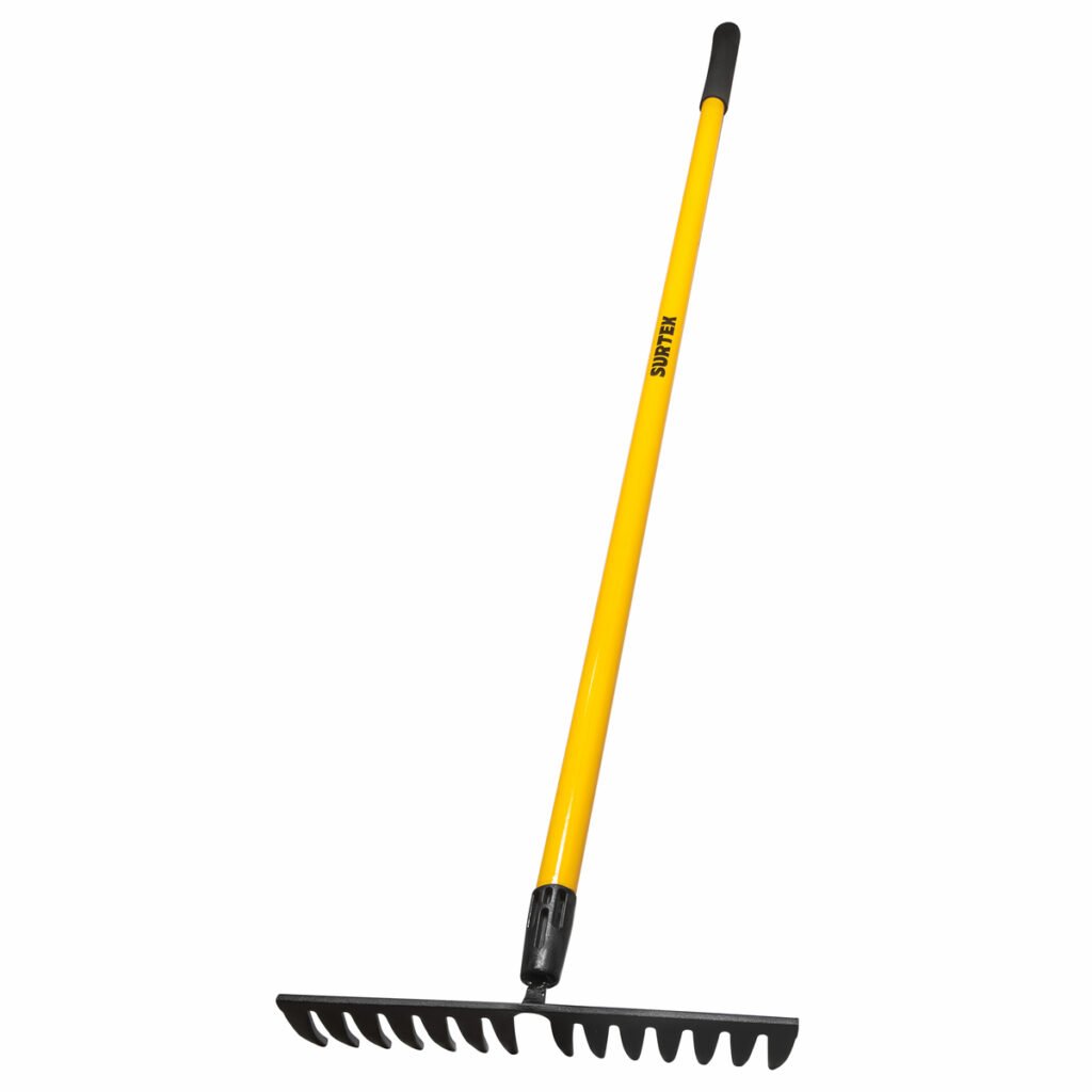 6 Pza Rastrillo curvo para jardín con mango de fibra de vidrio 60", 14 dientes Surtek
