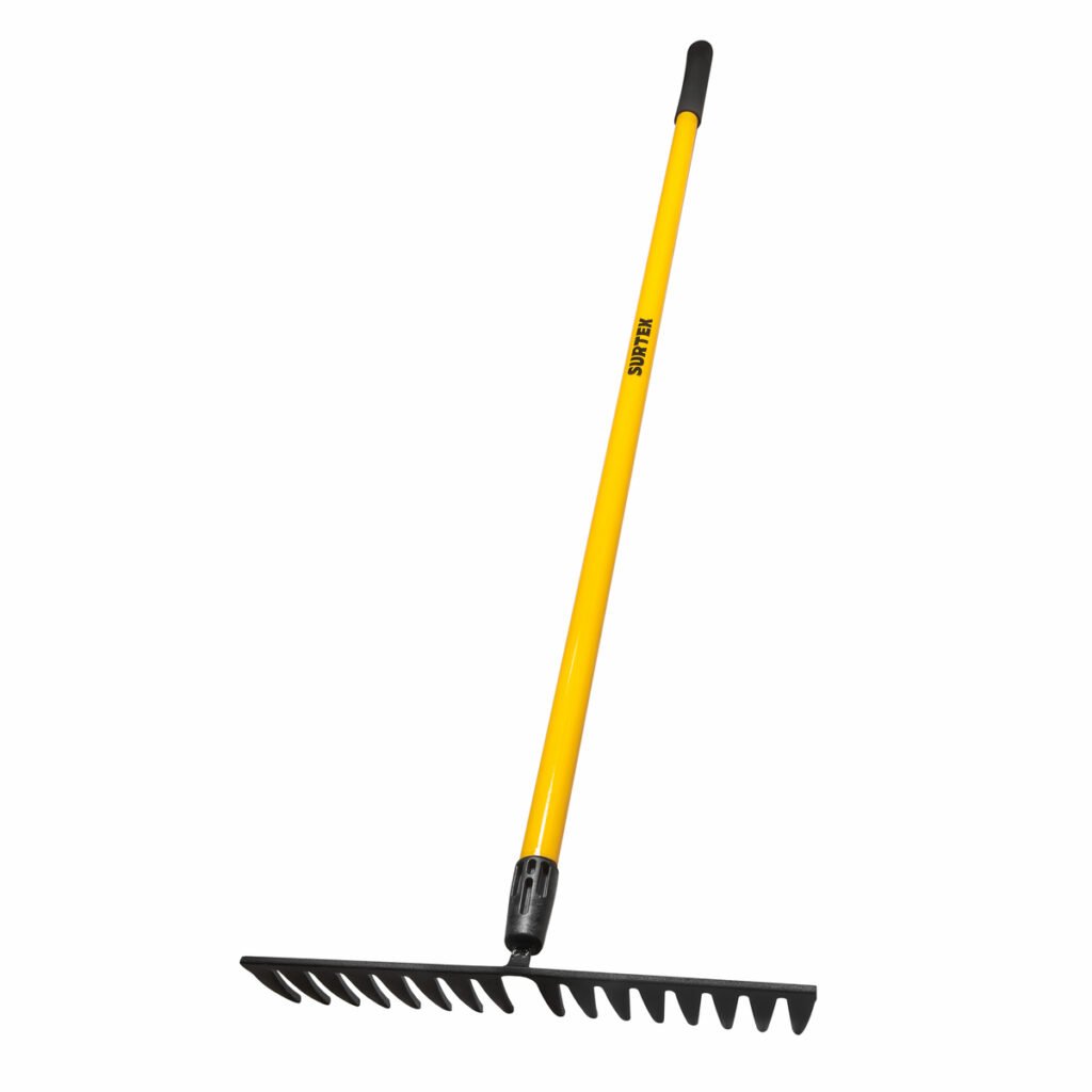 6 Pza Rastrillo curvo para jardín con mango de fibra de vidrio 60", 16 dientes Surtek